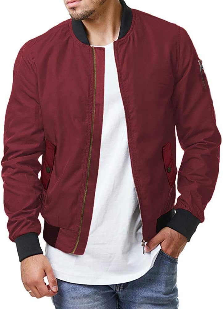 Men's Bomber Jacket Lightweight Flight Varsity Jackets Zipper Up Casual Windbreaker