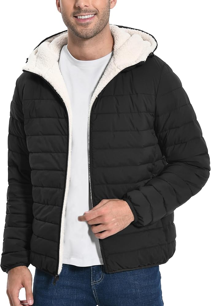 Pioneer Camp Men's Winter Puffer Jacket Sherpa Lined Hooded Water Resistant Midweight Warm Insulated Quilted Down Coat Parka