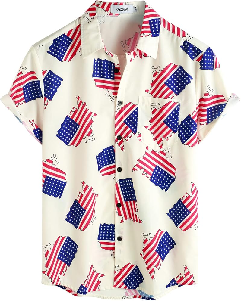 VATPAVE Mens Hawaiian Shirts 4th of July Casual Button Down Short Sleeve Summer Tropical Shirts