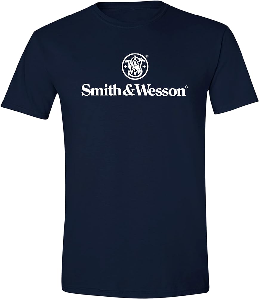 Smith & Wesson Officially Licensed Men's Short Sleeve Crew Neck T-Shirt, S&W Classic Stacked Logo Graphic Tee