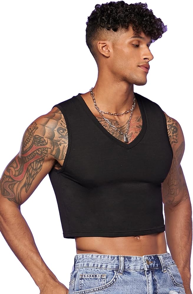 Verdusa Men's Sleeveless V Neck Crop Tank Muscle Top Pullover