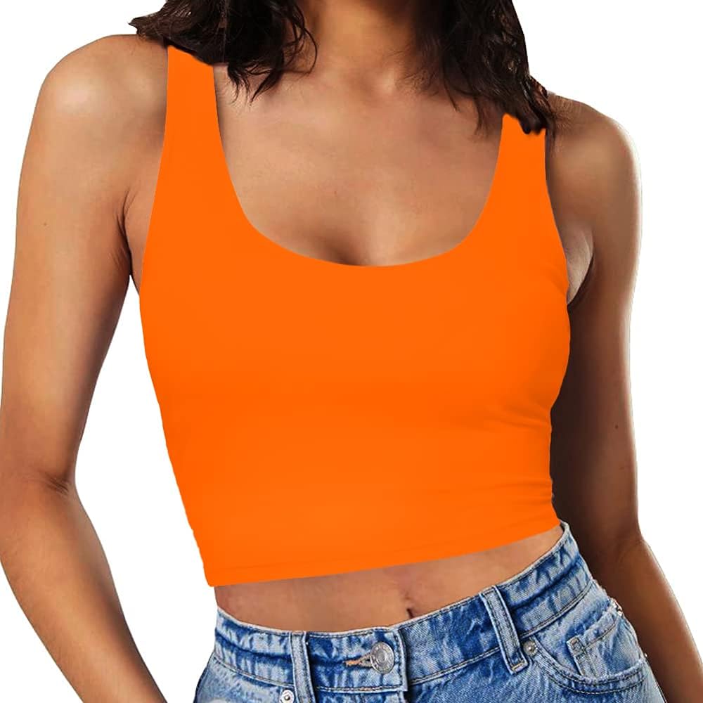 Women’s Sexy Sleeveless Crop Tops Double Layer Scoop Neck Cropped Tank Top