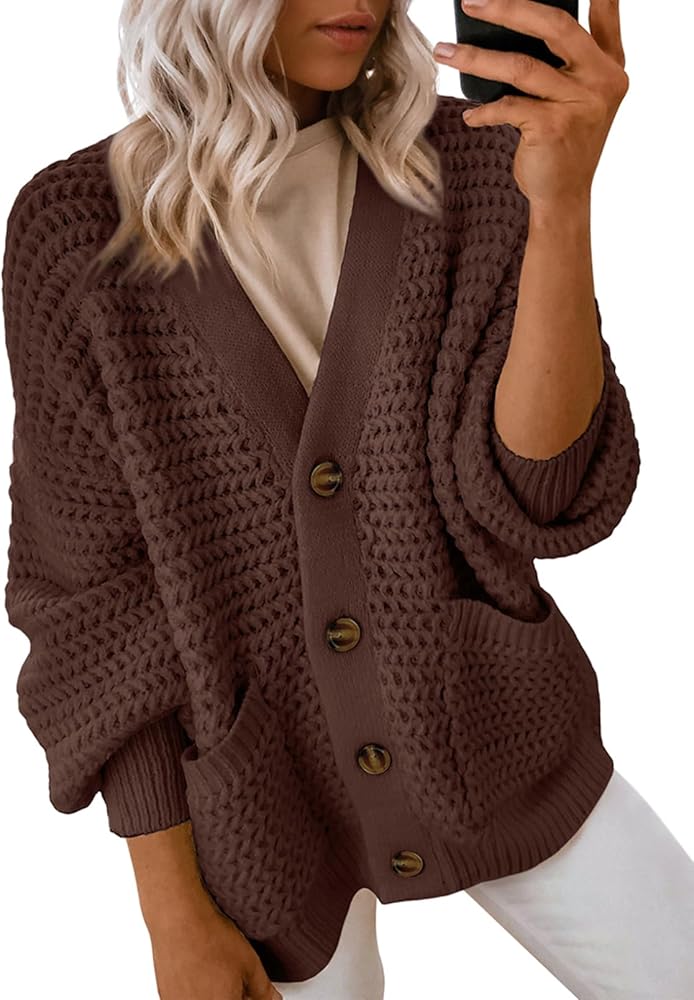 Dokotoo Women's 2024 Fashion Casual Open Front Long Sleeve Chunky Knit Cardigans Sweaters Outerwear Coats