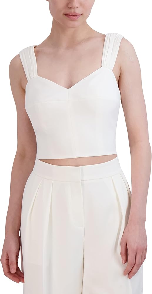 BCBGMAXAZRIA Women's Sweetheart Neck Sleeveless Shirred Strap Crop Top