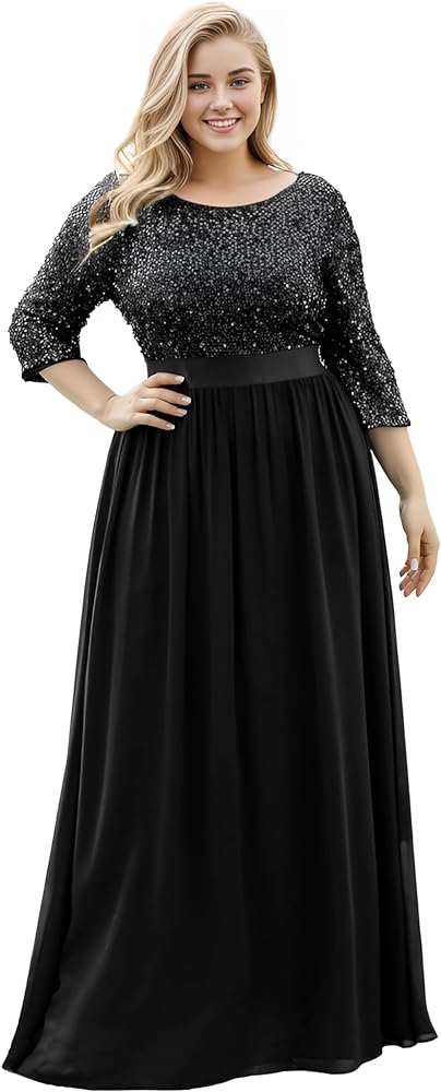 Ever-Pretty Plus Size Women's Round Neck Sequin Maxi Dresses Long Evening Dress 0683-PZ