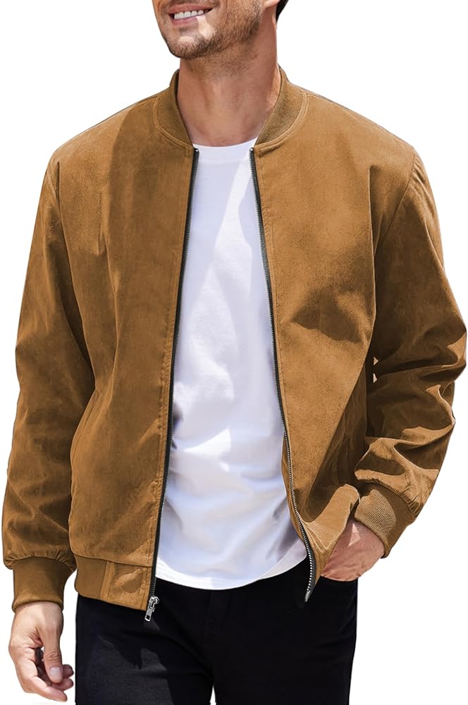 COOFANDY Men's Casual Varsity Jacket Vintage Lightweight Suede Bomber Jackets