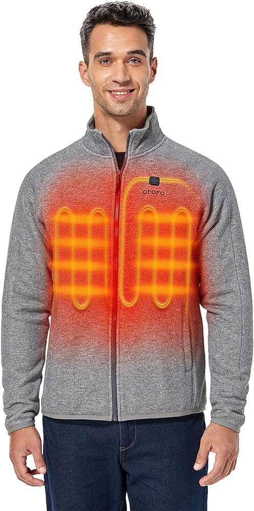 ORORO Men’s Heated Fleece Jacket with Battery, Fleece Heating Jacket Warming Jacket for Men