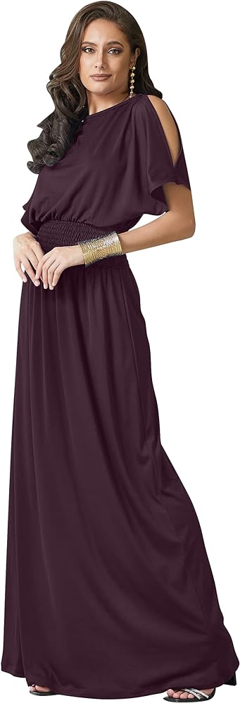 KOH KOH Womens Split Sleeves Smocked Elegant Cocktail Long Maxi Dress