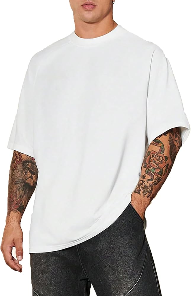 Verdusa Men's Oversized Tops Drop Shoulder Crew Neck Solid Basic T Shirt Tee Top