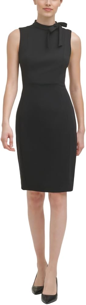 Calvin Klein Women's Sleeveless Seamed Sheath with Tie Neck