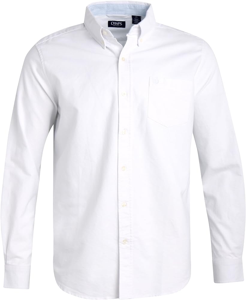 Chaps Men's Shirt - Relaxed Fit Comfort Stretch Button Down Oxford Shirt - Causal Long Sleeve Cotton Shirt for Men (M-4XL)