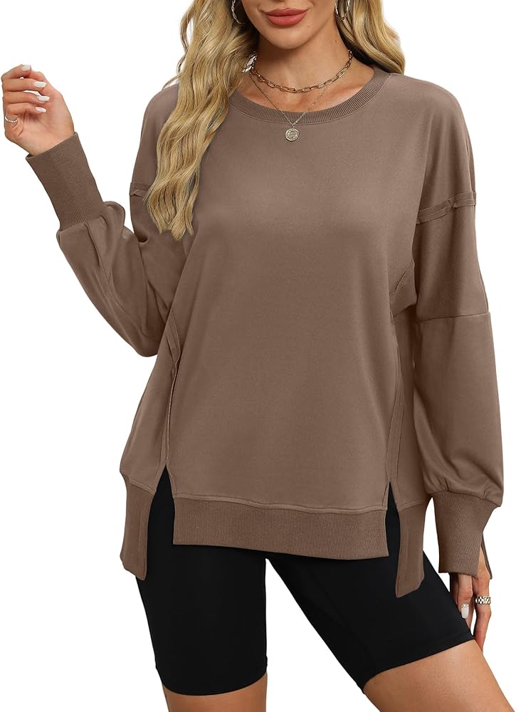 XIEERDUO Womens Oversized Sweatshirt Crewneck Sweatshirts Long Sleeve Tops Casual Side Split