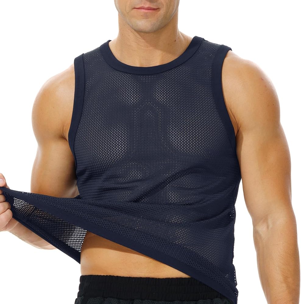 Men's Mesh Workout Tank Top Fitted Sleeveless Shirt for Casual Gym Muscle Training