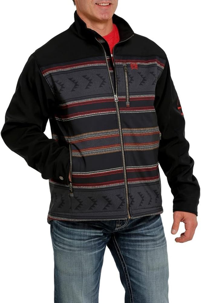 Cinch Men's Southwestern Color-Block Striped Logo Zip-Front Softshell Cc Jacket - Mwj1538002