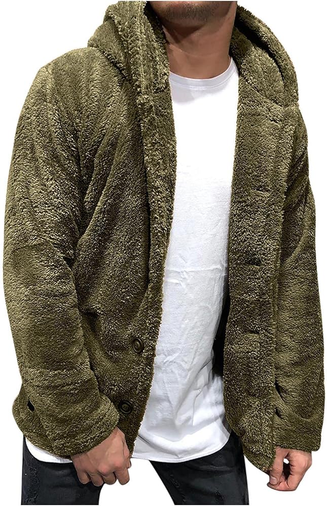 Mens Fluffy Fuzzy Jacket,Plush Fleece Casual Winter Fall Button Up Cardigan Coat Soft Sherpa Outerwear