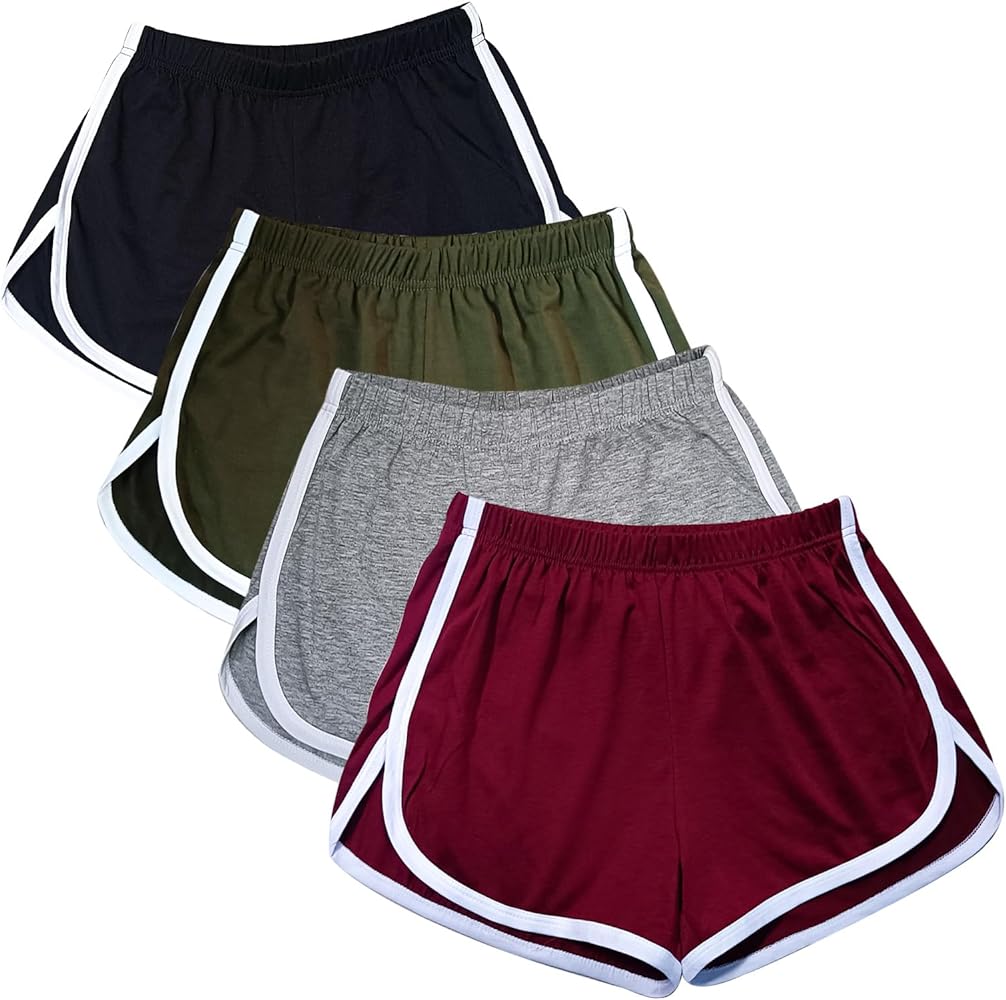 4 Pack Women's Cotton Yoga Dance Short Pants Sport Shorts Summer Athletic Cycling Hiking Sports Shorts