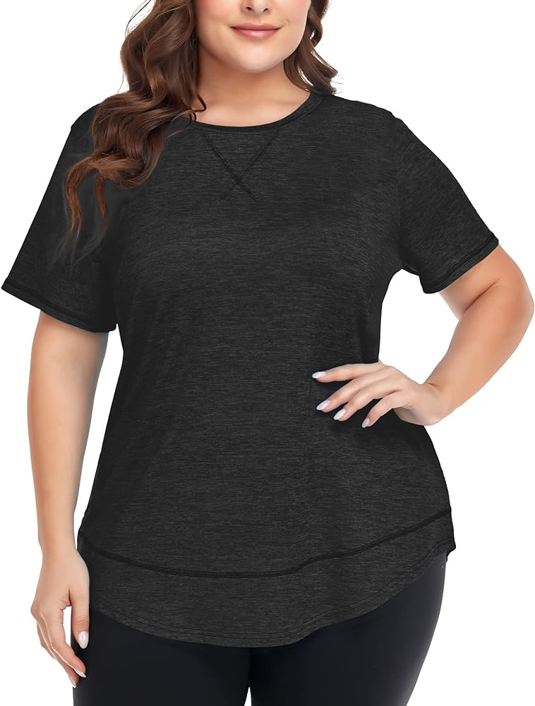 COOTRY Plus Size Workout Tops for Women Short Sleeve Loose fit Shirts Athletic Gym Yoga Clothing