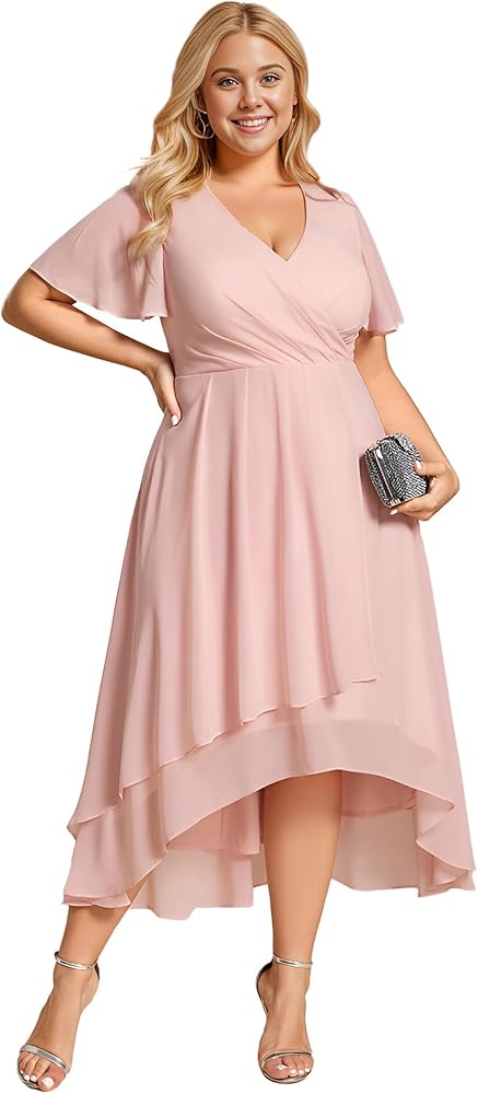 Ever-Pretty Women's A Line Curvy Pleated Chiffon Plus Size Semi Formal Dress