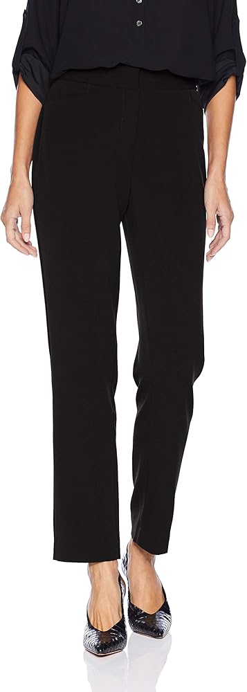 Rafaella Women's Curvy Gabardine Slim Leg Stretch Dress Pant, Pull-on, with Pockets (Petite Size 4-14)