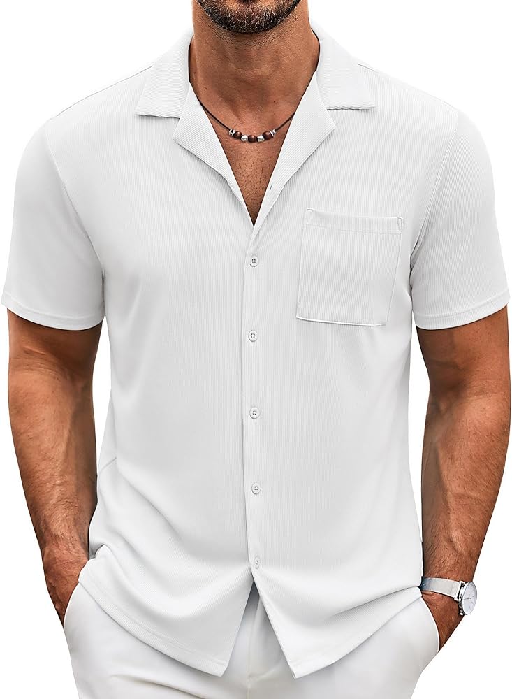 COOFANDY Men's Casual Button Down Shirts Short Sleeve Summer Beach Shirts Untucked Tops with Pocket