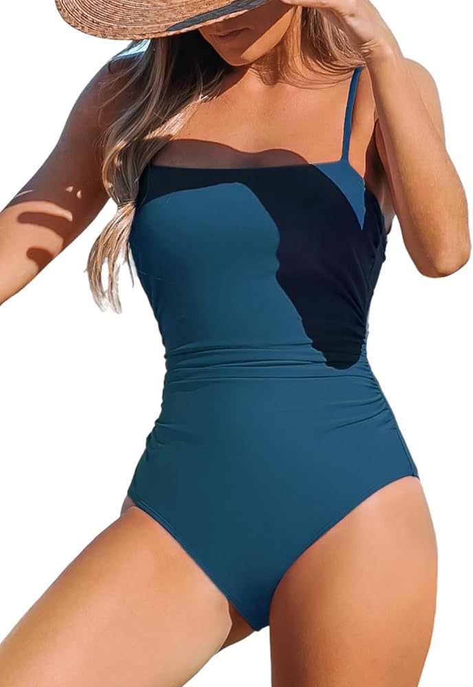 CUPSHE Women Swimsuit One Piece Bathing Suit Square Neck Cutout Back Tummy Control with Adjustable Spaghetti Straps