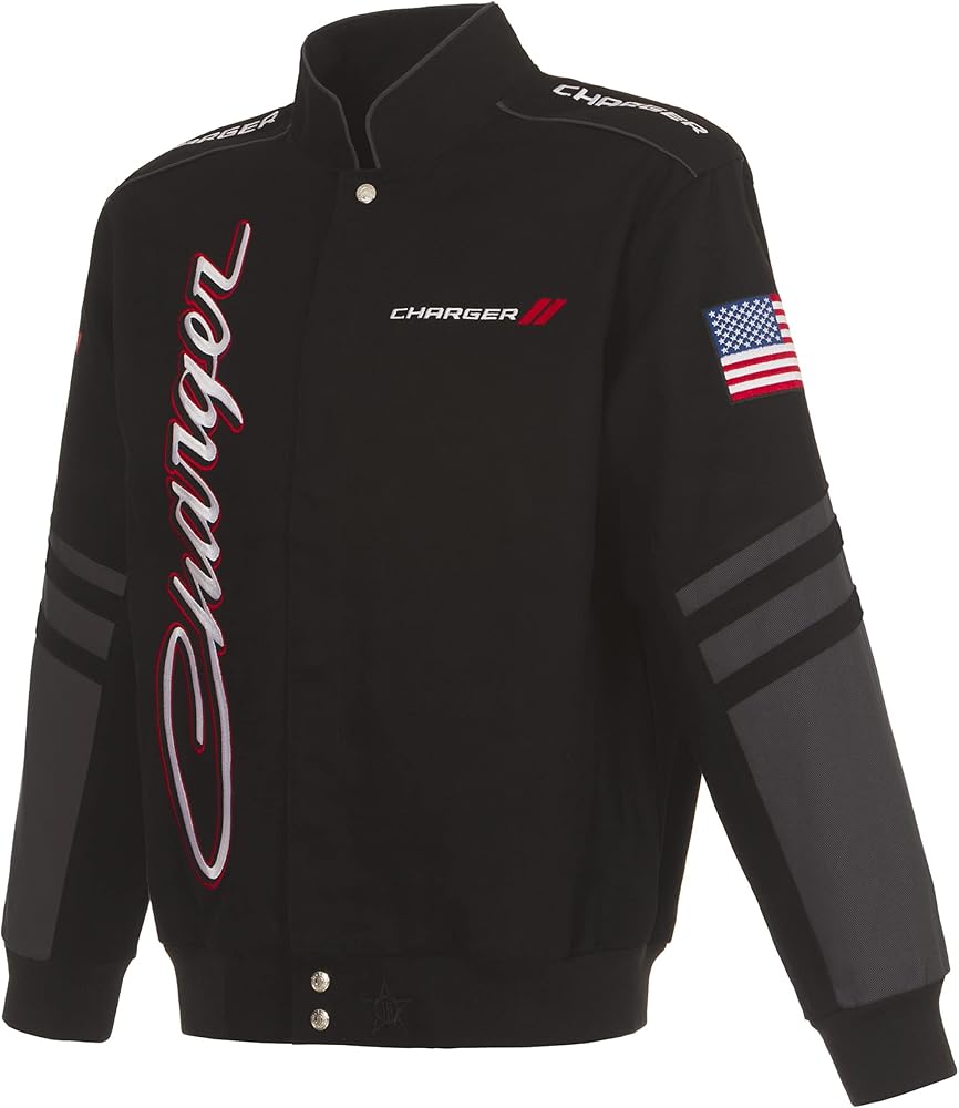 JH DESIGN GROUP Men's Dodge Charger Jacket an Embroidered Classic Twill Coat