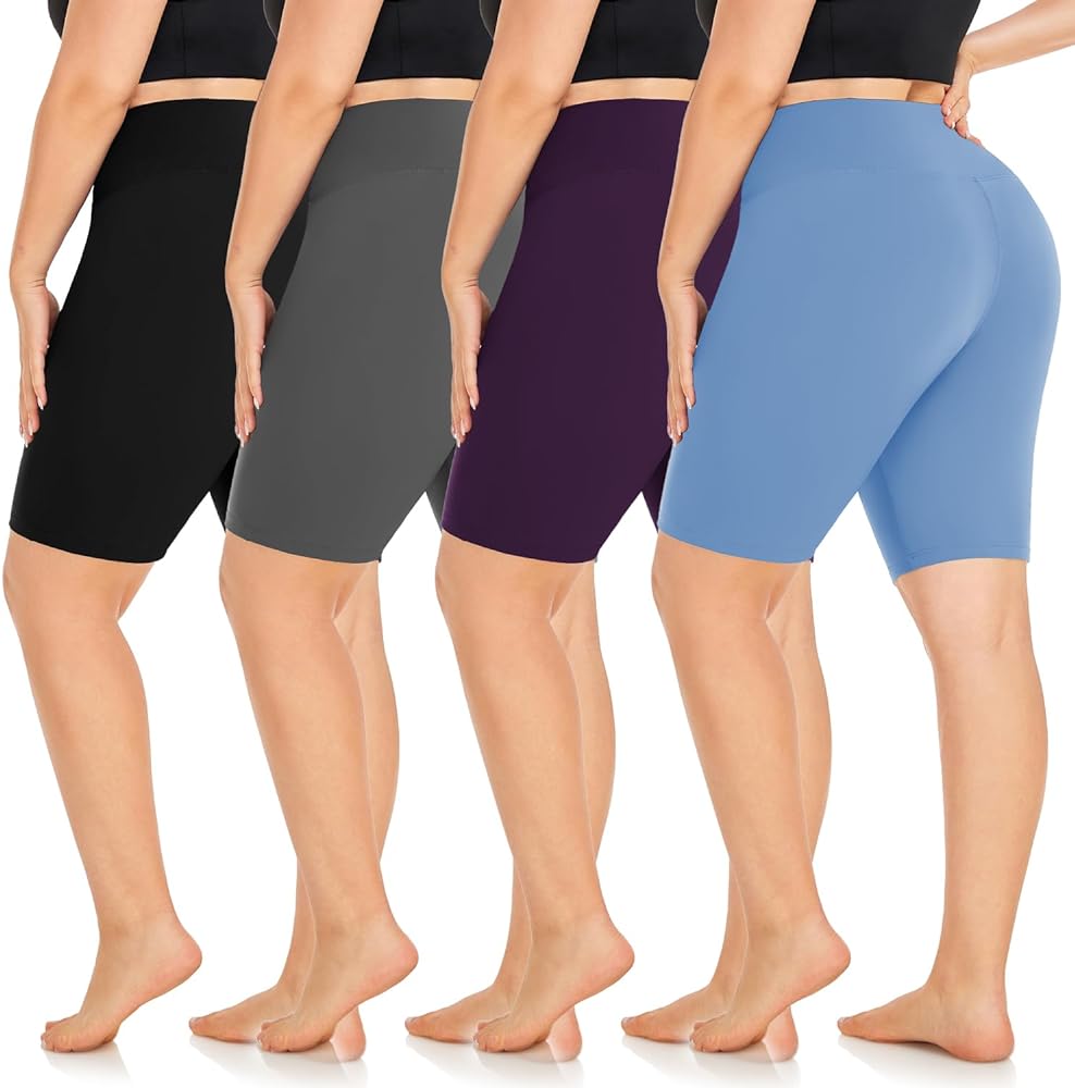 MOREFEEL 4 Pack Plus Size Biker Shorts for Women XL-4XL – 8" High Waisted Non-See Through Workout Super Soft Yoga Shorts