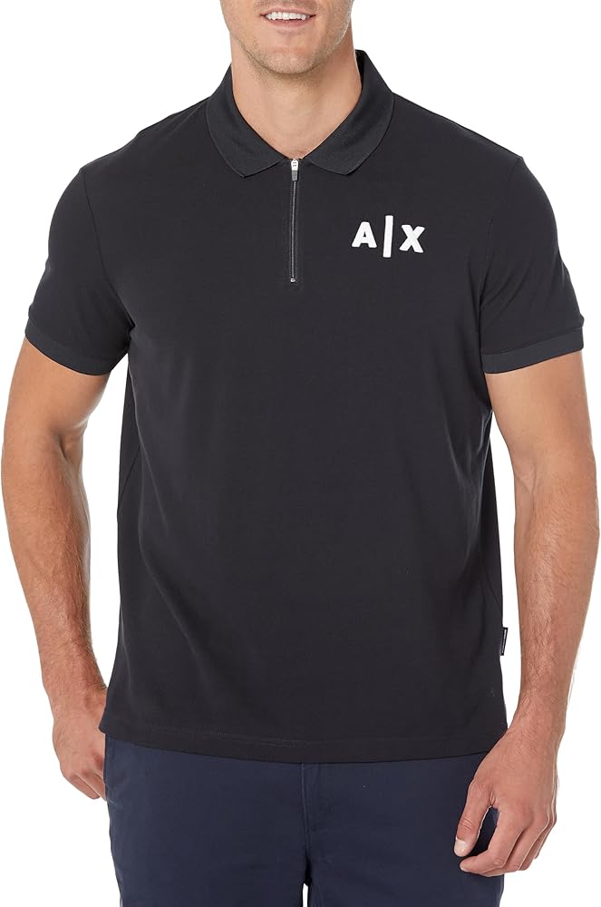 Armani Exchange Men's Regular Cotton Pique Classic Ax Logo Zip Polo