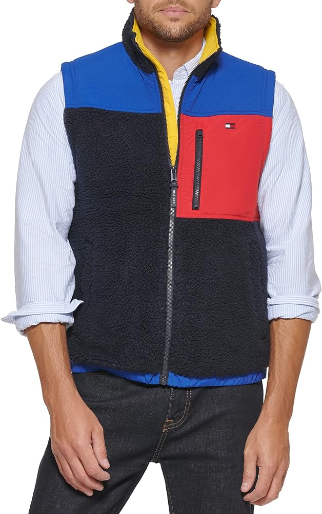 Tommy Hilfiger Men's Contrast Sherpa Stand Collar Vest