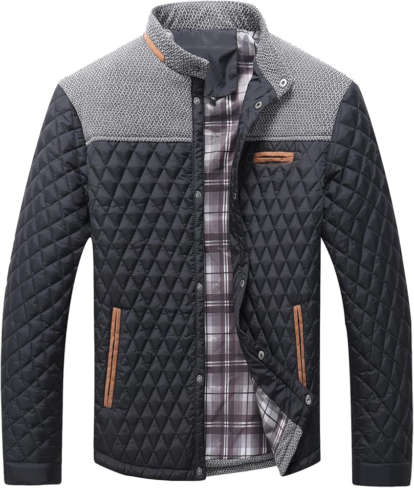 HYPESTFIT Men's Diamond Quilted Puffer Down Jacket Lightweight Business Casual Button Down Shirts