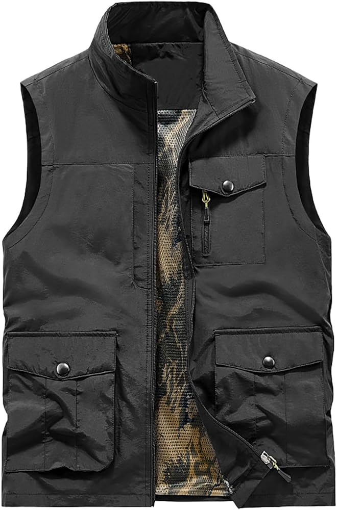 Casual Outdoor Hiking Golf Vest for Men Summer Utility Fishing Photo Vest Multi Pocket Safari Travel Work Vest Jacket