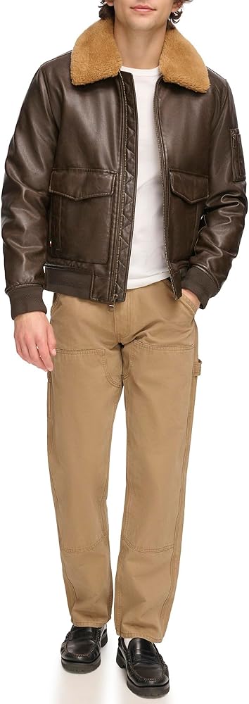 Tommy Hilfiger Mens Faux Leather Bomber Jacket