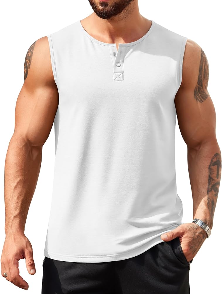 COOFANDY Men's Casual Tank Top Sleeveless Henley Shirts Muscle Fit T Shirt