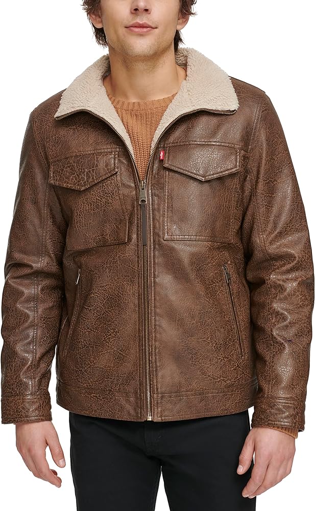 Levi's Men's Faux Leather 2-Pocket Sherpa Lined Jacket