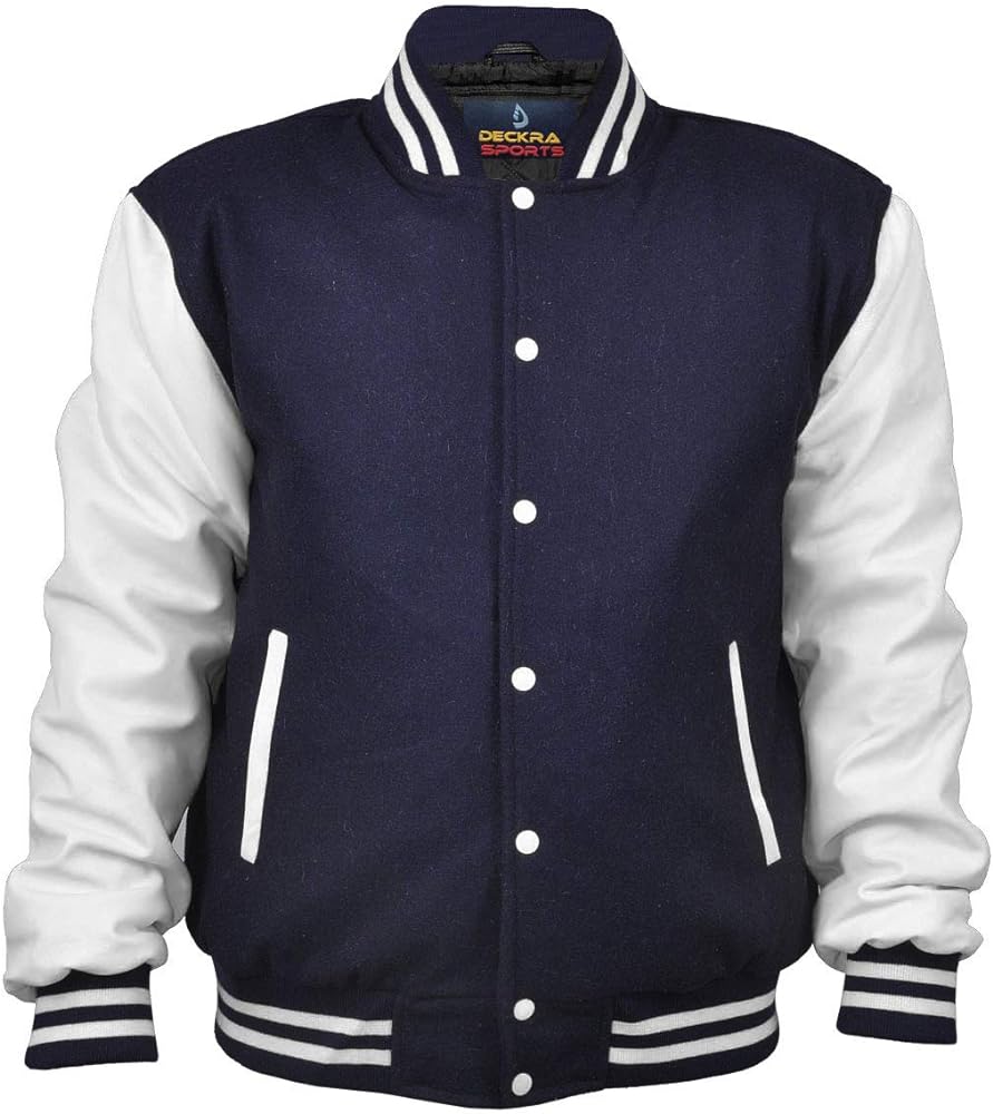 Men's Varsity Jacket Genuine Leather Sleeve and Wool Blend Letterman Boys College Varsity Jackets