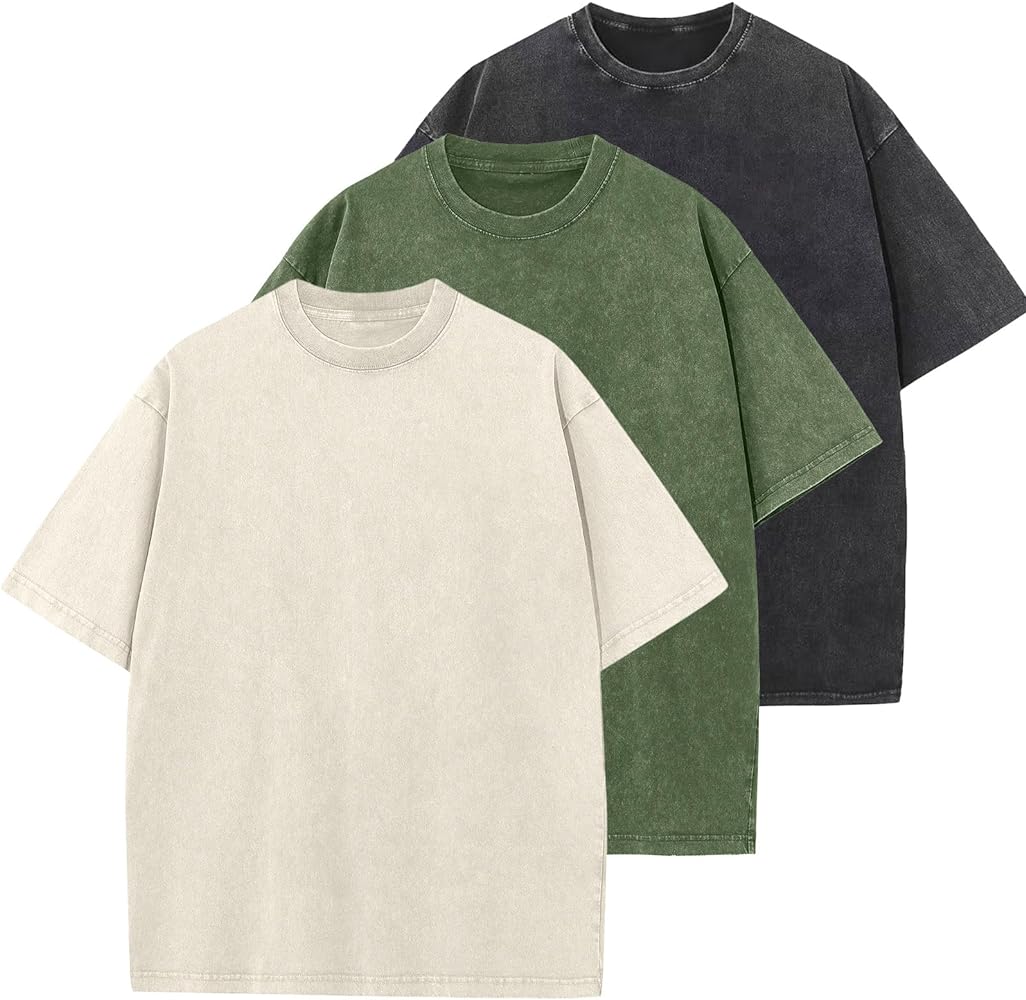 Men's Cotton T-Shirts Oversized Unisex Short Sleeves Casual Loose Wash Solid Basic Tee Tops