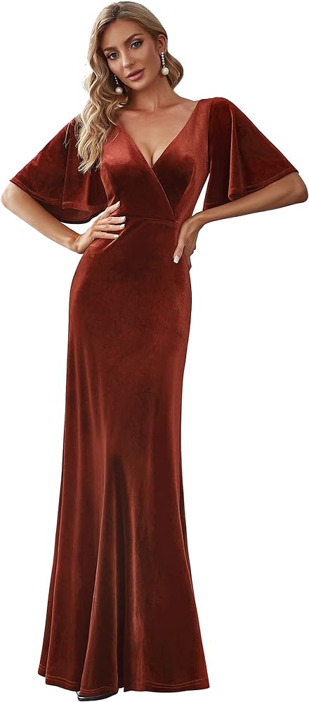 Ever-Pretty Women's Retro Evening Gown A Line V-Neck Wrap Velvet Long Formal Dresses 0861