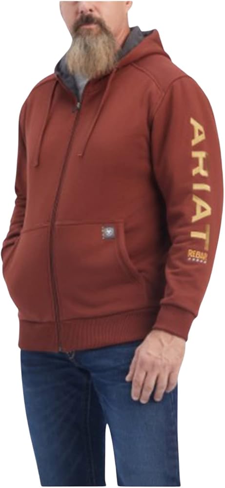 ARIAT Men's Rebar All-Weather Logo Zip-Front Work Jacket Mahogany Large