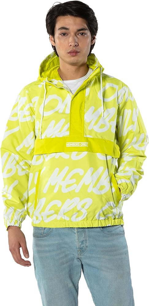 Members Only Men's Print Lightweight Windbreaker Oversized Jacket with Hood