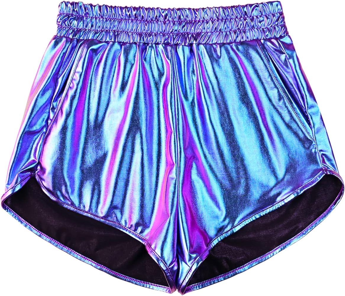 Perfashion Women's Metallic Shiny Shorts Sparkly Hot Yoga Outfit