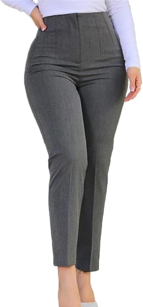 BIRW Womens Stretchy High Waisted Pants Trendy Skinny Business Work Casual Pencil Trousers with Pockets