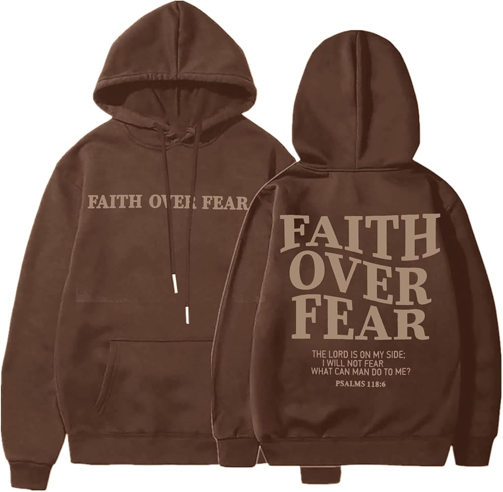 BANGELY Christian Sweatshirt Women Faith Over Fear Christian Religious Sayings Pullover Hoodies Casual Tops