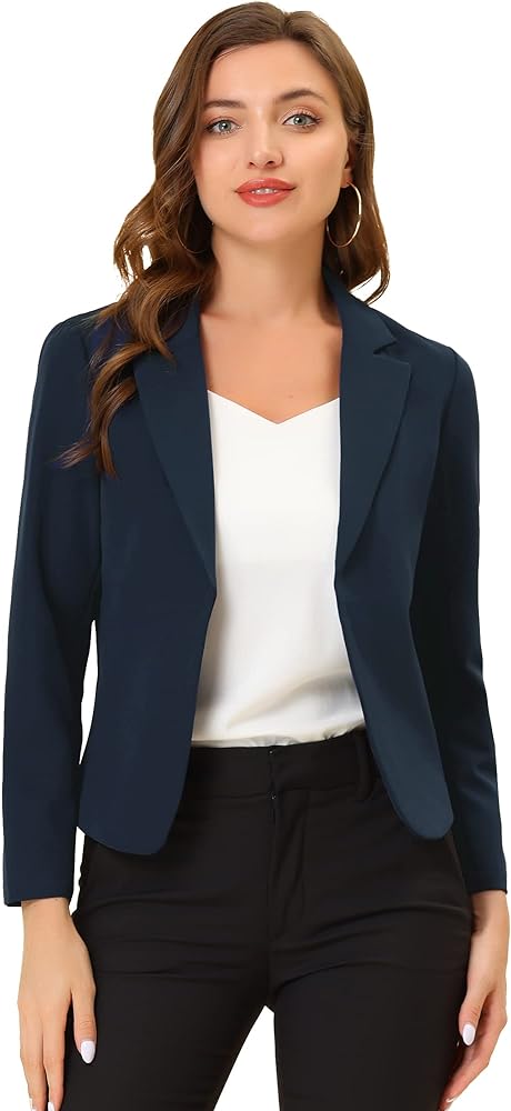 Allegra K Women's Open Front Office Work Business Casual Lightweight Summer Crop Suit Blazer