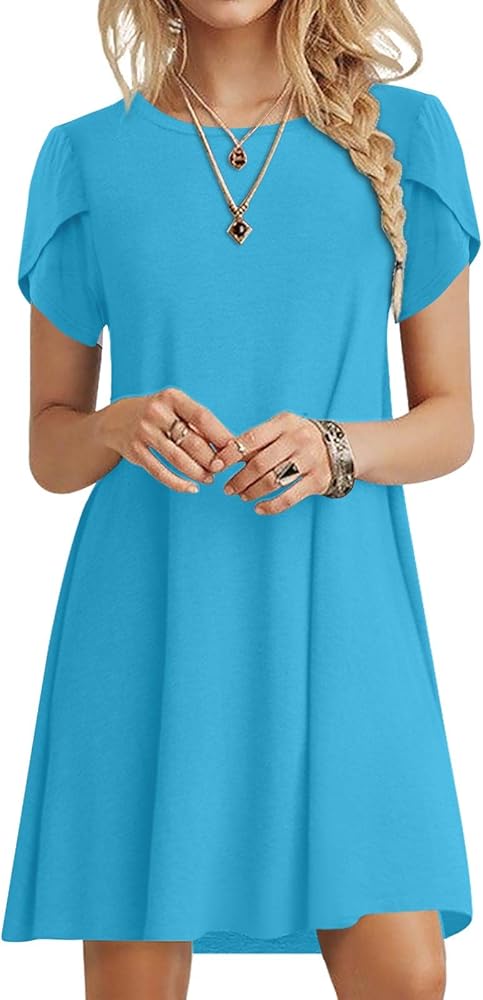 HOTGIFT 2024 Womens Summer Short Sleeve Dresses Casual Loose Crewneck Dress Swing Comfy Beach Sundress with Pockets