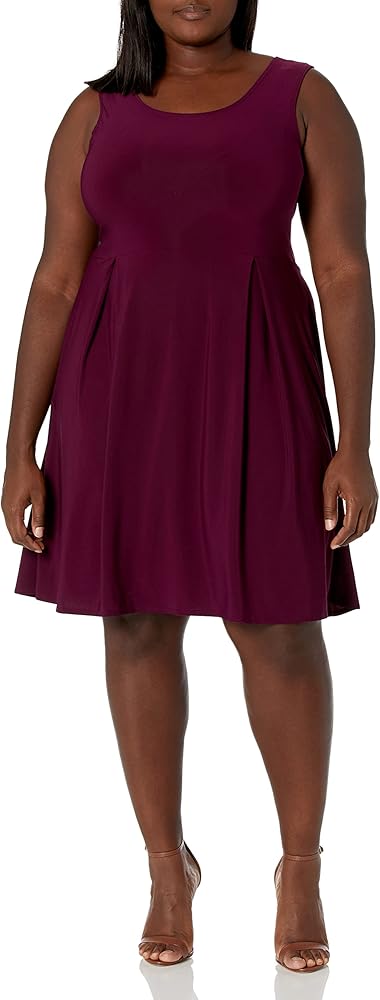 Star Vixen Women's Classic Str Ponte Knit Sleeveless Box-Pleat Fitnflare Dress