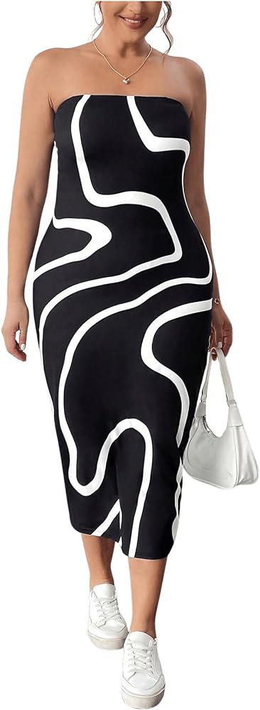 SOLY HUX Women's Plus Size Dresses Summer Strapless Tube Dress Casual Sexy Bandeau Bodycon Midi Sun Dress