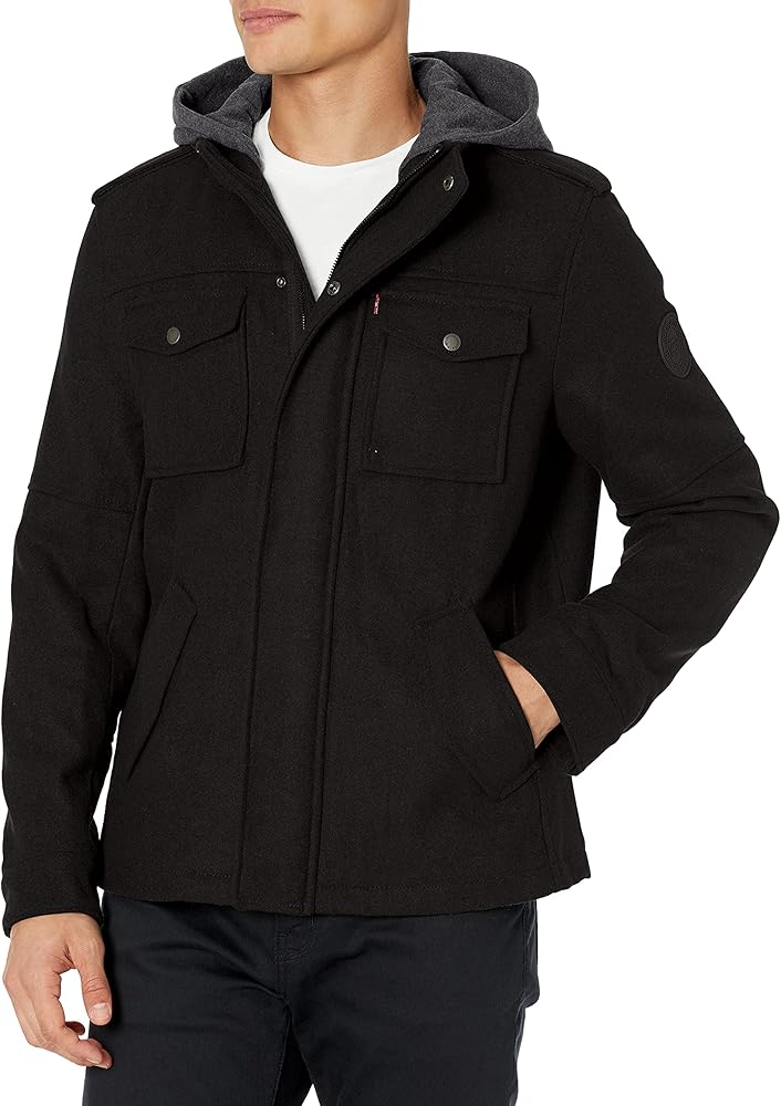 Levi's Men's Wool Blend Hooded Military Jacket