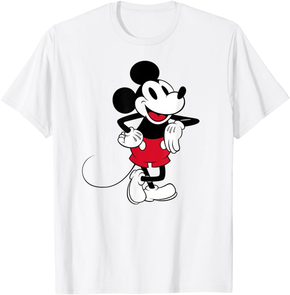 Amazon Essentials Disney Men's Standing and Smiling Retro Mickey T-Shirt, White, Small