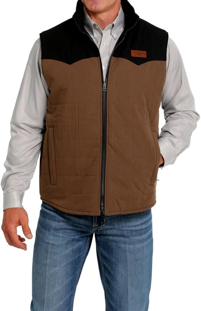 Cinch Men's Canvas Reversible Quilted Striped Zip Vest Brown X-Small US