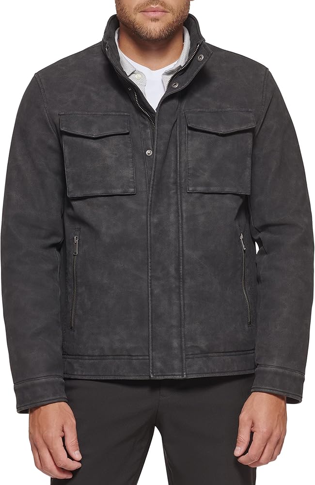 Dockers Men's Faux Leather Military Jacket